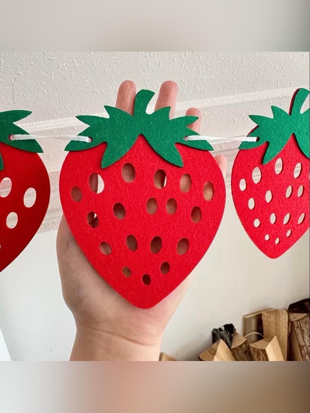 New 20 Pc Felt Strawberry Garland Birthday Decoration Party Celebration Red